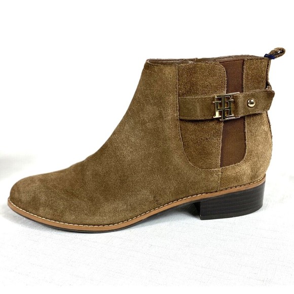 Tommy Hilfiger Women’s Brown Size 10M Suede Boots Booties Chelsea Gold Hardware - Picture 8 of 15
